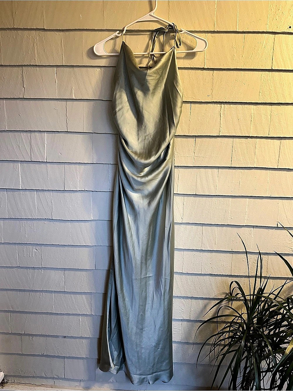 New Anthropologie Satin Maxi Dress in Sage Green Size Large